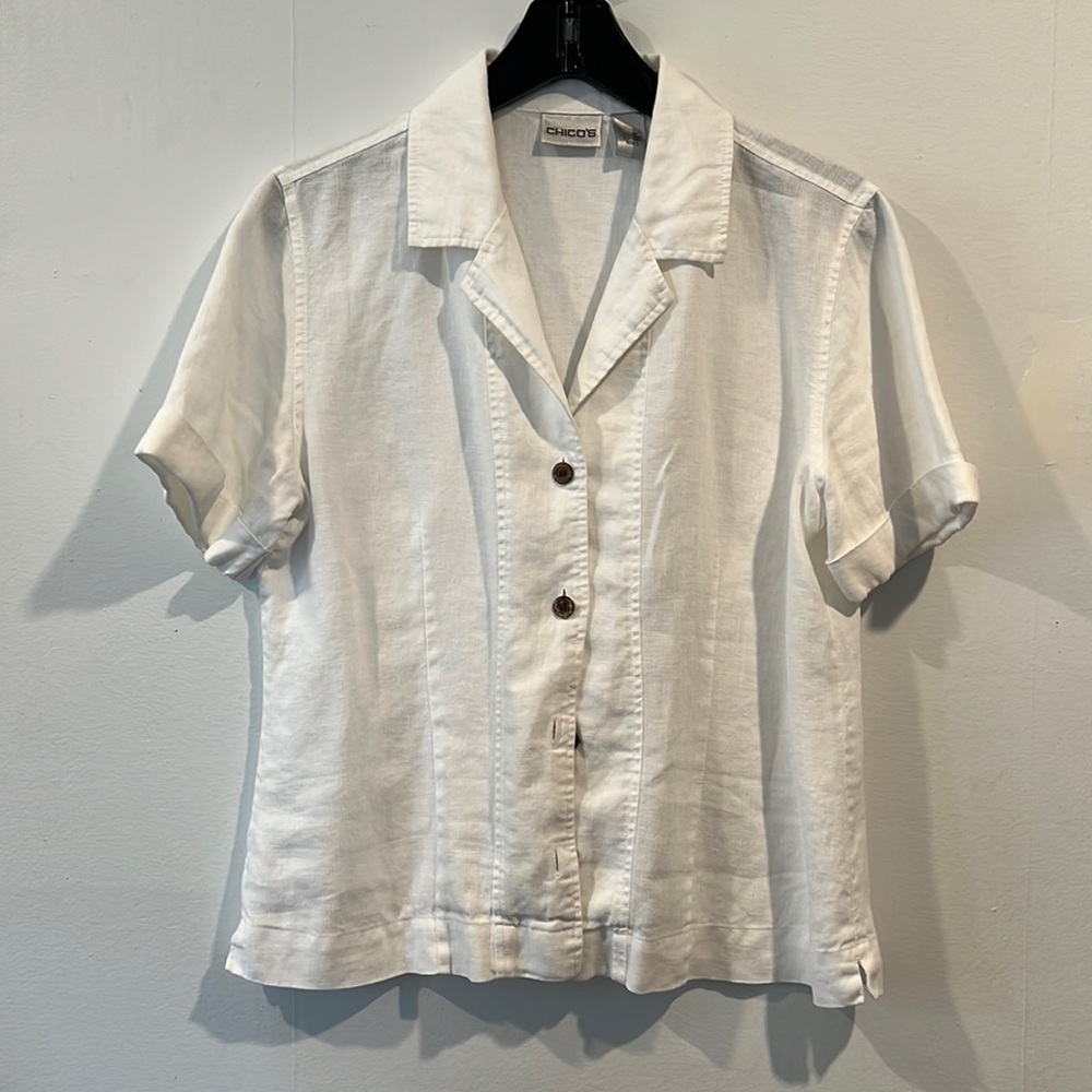 COPY - Like Brand New Linen Chico’s Short Sleeve Button Down